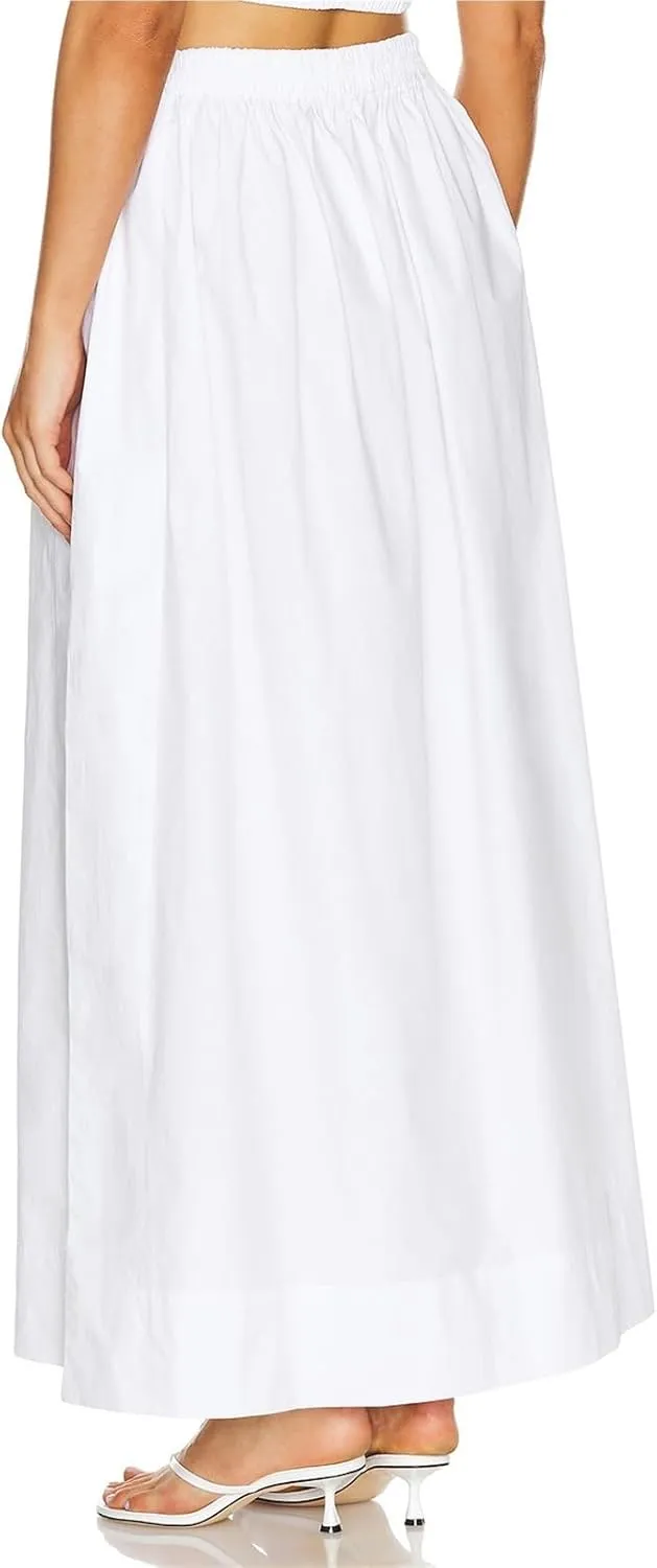 Womens Maxi Slit Skirt Elastic Waist Drawstring Long Skirts for Women with Pockets