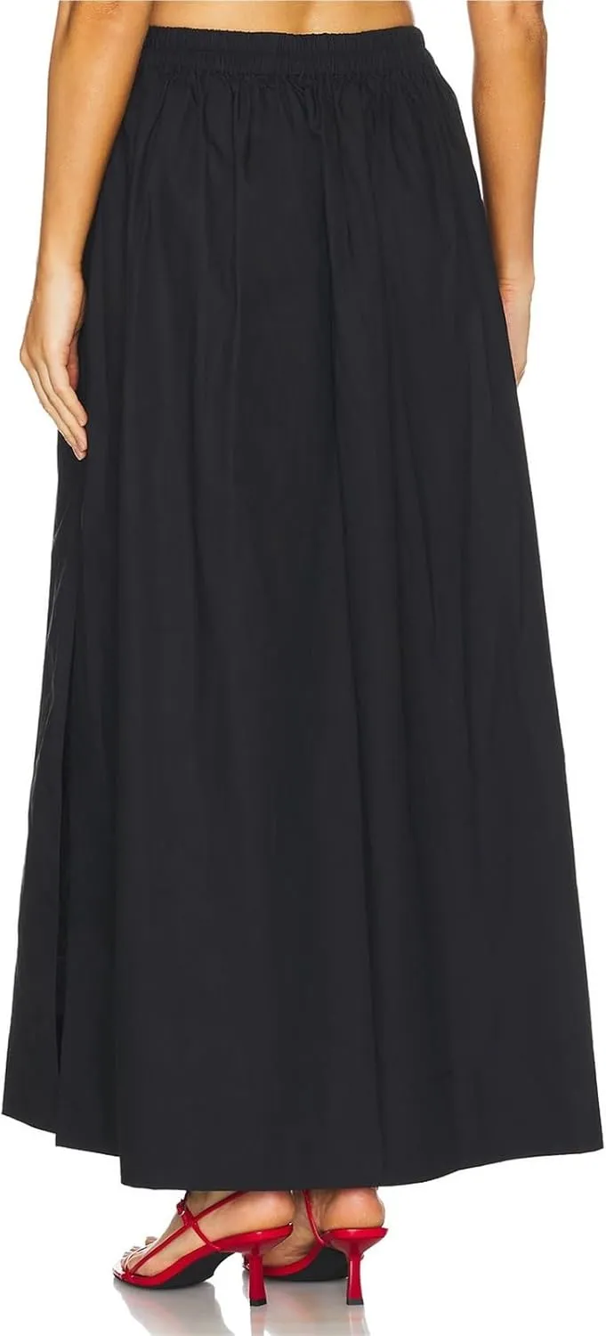 Womens Maxi Slit Skirt Elastic Waist Drawstring Long Skirts for Women with Pockets