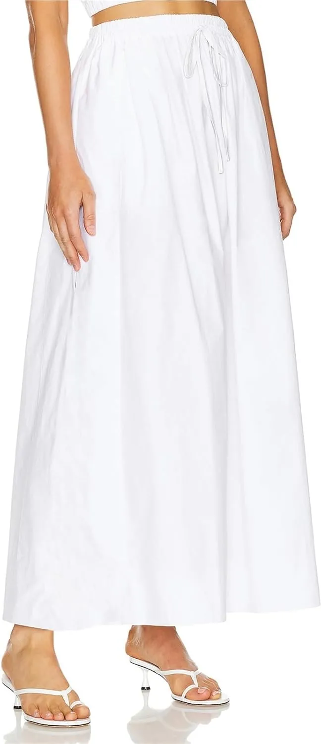 Womens Maxi Slit Skirt Elastic Waist Drawstring Long Skirts for Women with Pockets