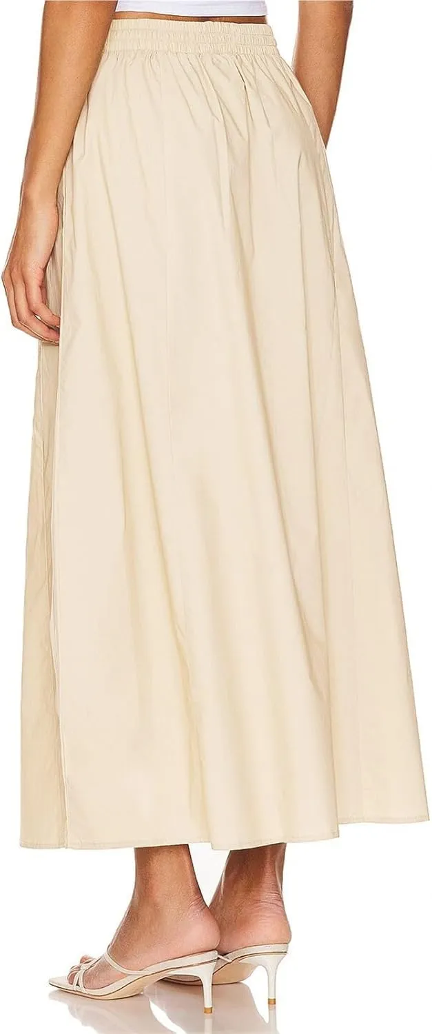 Womens Maxi Slit Skirt Elastic Waist Drawstring Long Skirts for Women with Pockets