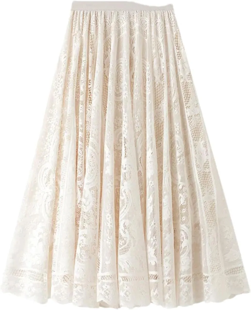 Women's Mid-Length Lace Skirt High Waisted A-Line Pleated Slim Fit Mini Skirt