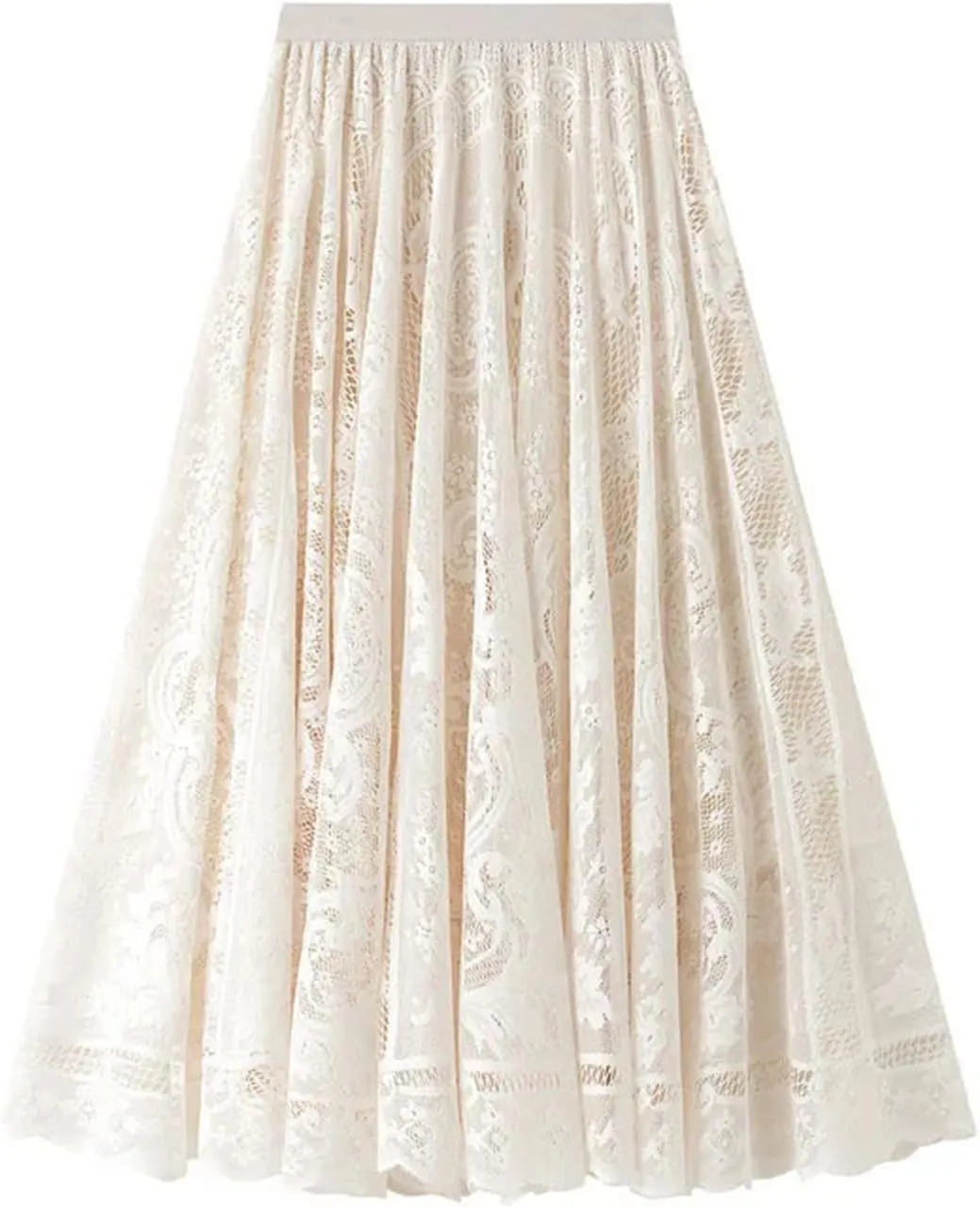 Women's Mid-Length Lace Skirt High Waisted A-Line Pleated Slim Fit Mini Skirt