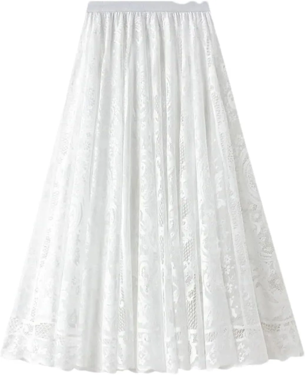 Women's Mid-Length Lace Skirt High Waisted A-Line Pleated Slim Fit Mini Skirt