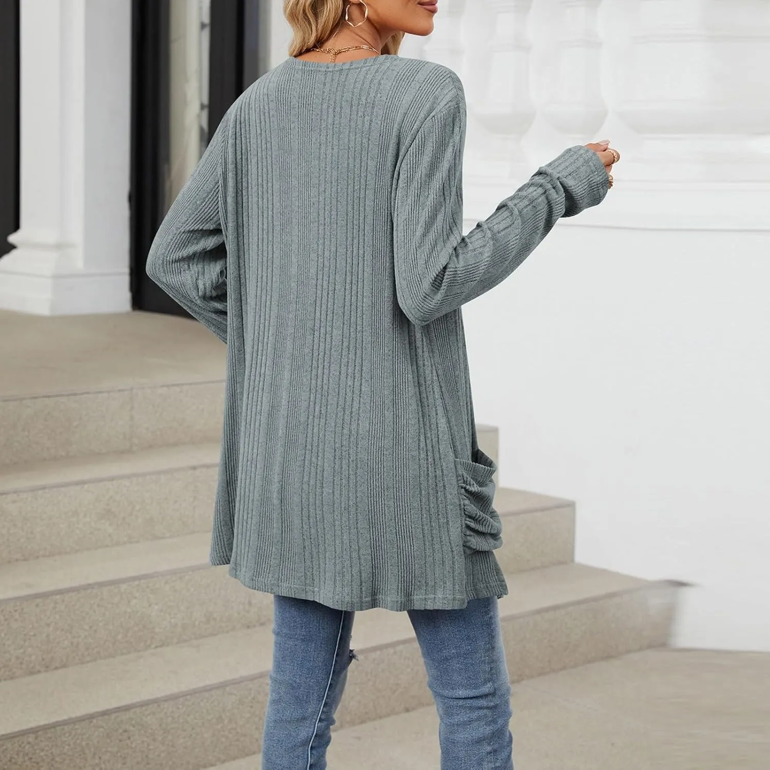Womens Open Front Cardigan Lightweight Casual Long Sleeve Knit Sweaters Solid Color Outwear Fall Loungewear
