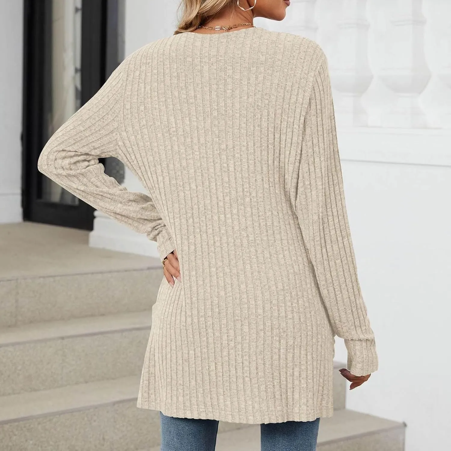 Women's Open Front Lightweight Cardigan 2024 Fall Casual Long Sleeve Knit Sweater Button Down Loose Outwear Coats
