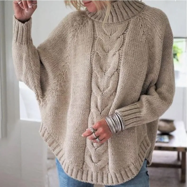Womens Oversized Cable Knit Mock Neck Sweaters Batwing Long Sleeve Chunky Fall Slouchy Pullover Sweater Top