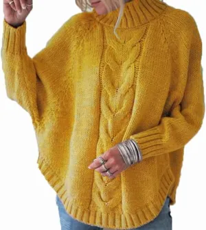 Womens Oversized Cable Knit Mock Neck Sweaters Batwing Long Sleeve Chunky Fall Slouchy Pullover Sweater Top