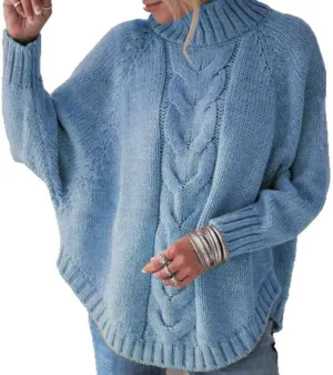 Womens Oversized Cable Knit Mock Neck Sweaters Batwing Long Sleeve Chunky Fall Slouchy Pullover Sweater Top