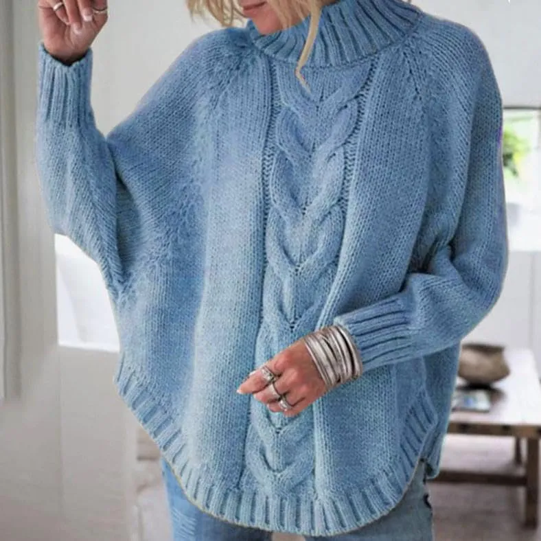 Womens Oversized Cable Knit Mock Neck Sweaters Batwing Long Sleeve Chunky Fall Slouchy Pullover Sweater Top