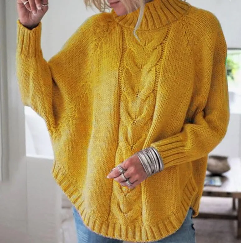Womens Oversized Cable Knit Mock Neck Sweaters Batwing Long Sleeve Chunky Fall Slouchy Pullover Sweater Top