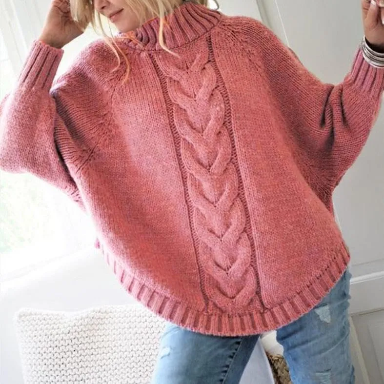 Womens Oversized Cable Knit Mock Neck Sweaters Batwing Long Sleeve Chunky Fall Slouchy Pullover Sweater Top