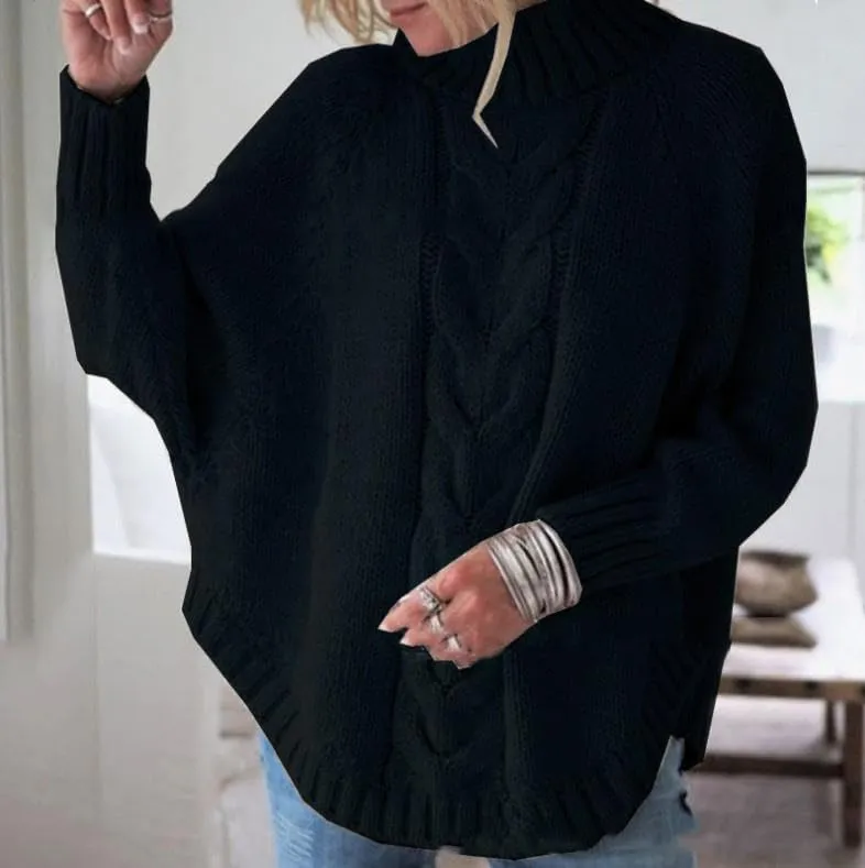 Womens Oversized Cable Knit Mock Neck Sweaters Batwing Long Sleeve Chunky Fall Slouchy Pullover Sweater Top