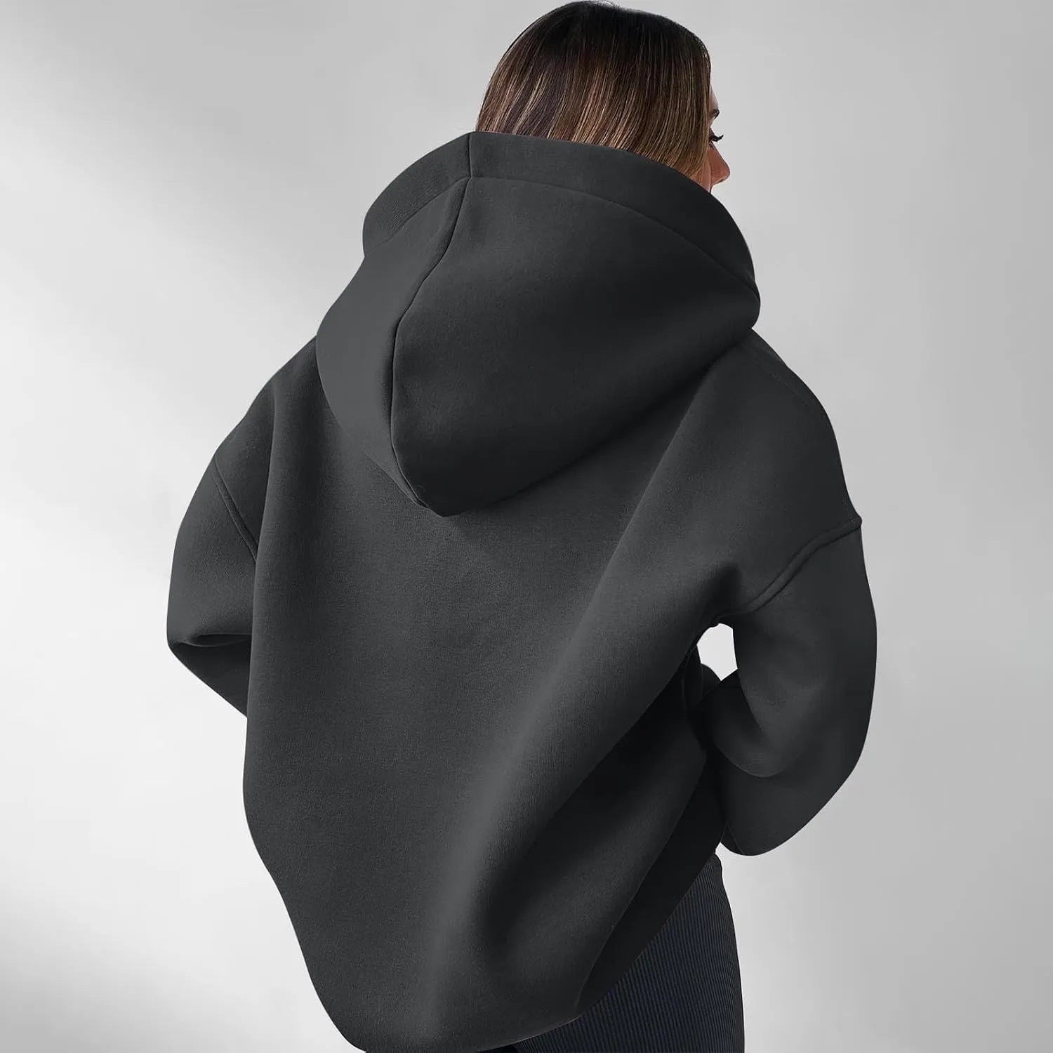 Womens Oversized Hoodies Fleece Long Sleeve Sweatshirts Lapel V Neck Casual Sweaters Pullover Fall Fashion Outfits 2024