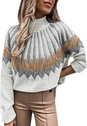 Womens Oversized Pullover Sweaters 2023 Turtleneck Long Sleeve Pullover Casual Long Sleeve Crewneck Cute (White, XXL)