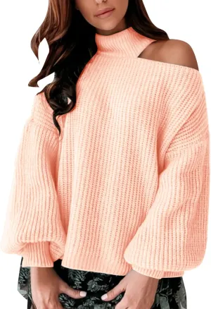 Women's Oversized Sweater 2023 Warm Sweater Top Block Turtleneck Sweater Slim Fit Solid Basic Casual Tee Tops (Pink, XL)