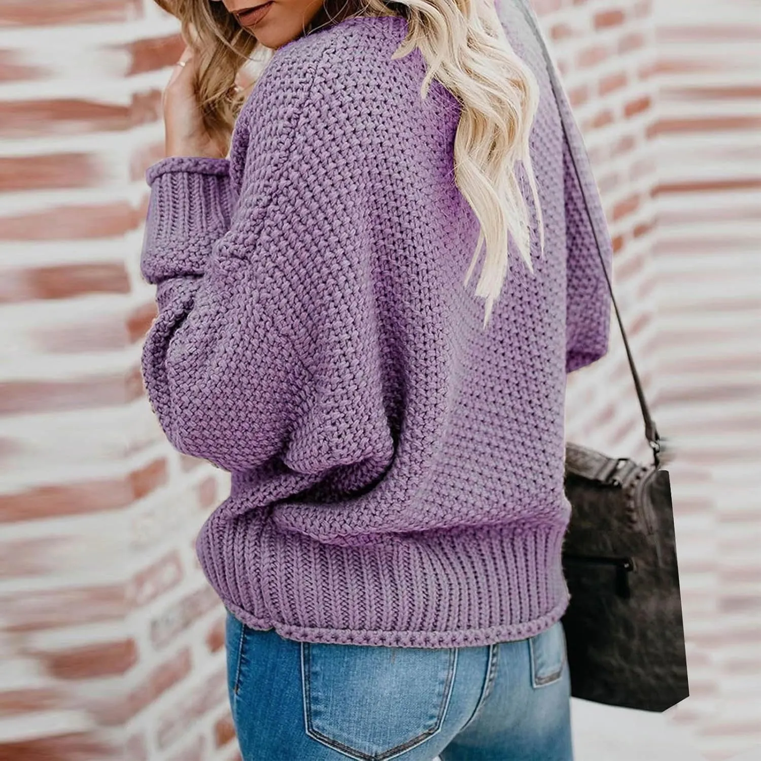 Women's Oversized V Neck Long Sleeve Knit Sweater Casual Fall Cropped Sweaters Pullover Top 2024 Trendy Outfits