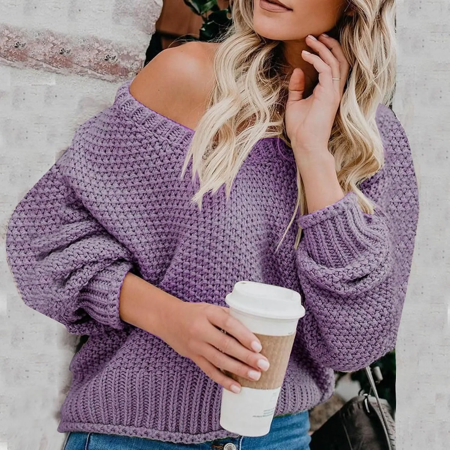 Women's Oversized V Neck Long Sleeve Knit Sweater Casual Fall Cropped Sweaters Pullover Top 2024 Trendy Outfits