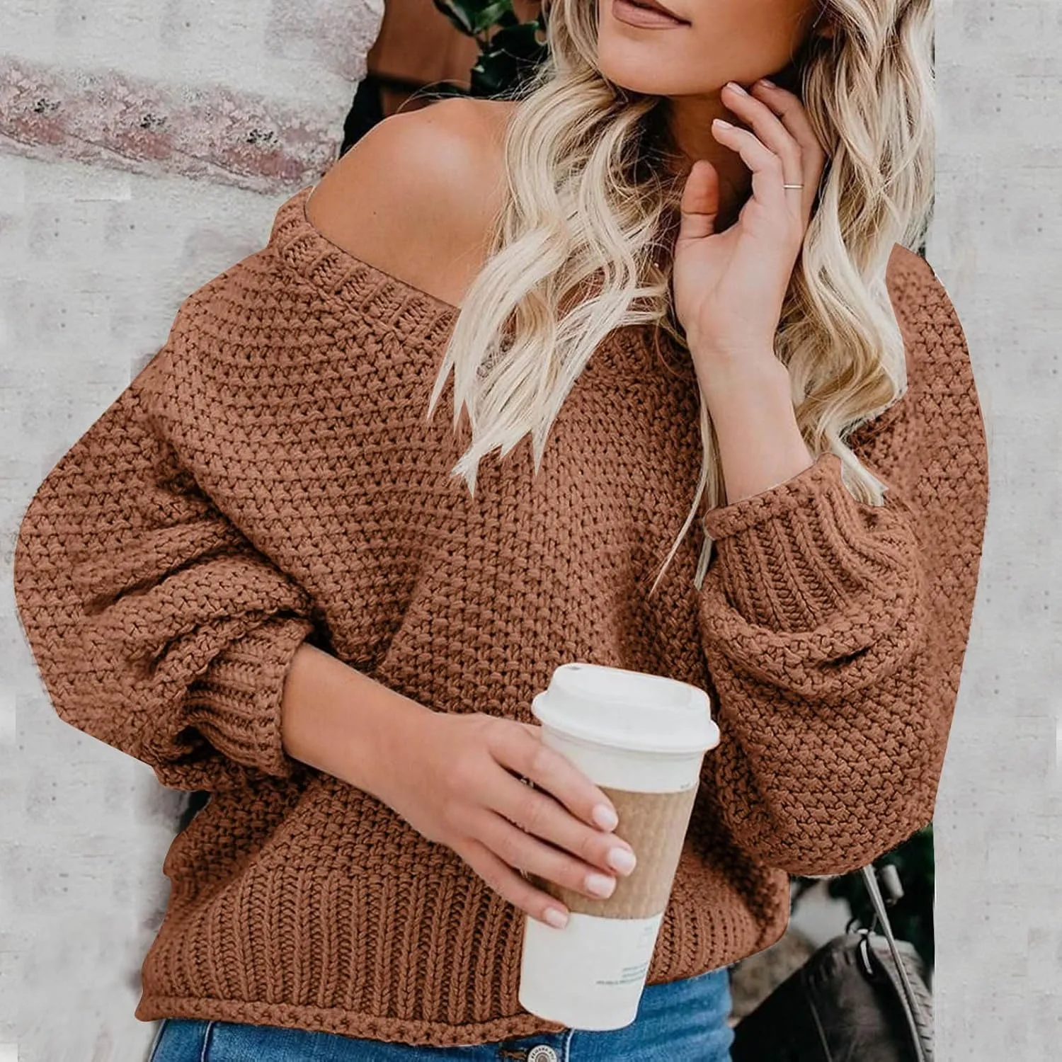 Women's Oversized V Neck Long Sleeve Knit Sweater Casual Fall Cropped Sweaters Pullover Top 2024 Trendy Outfits