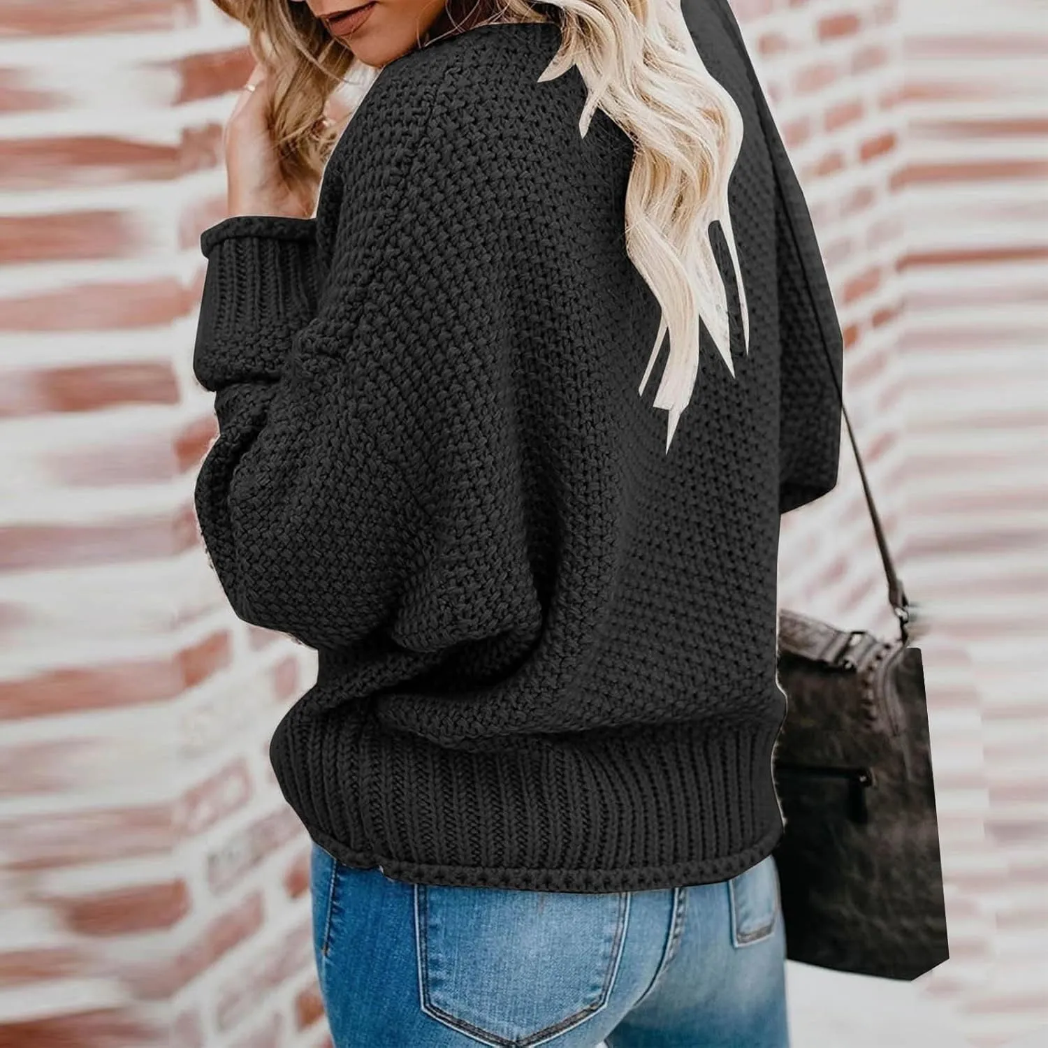 Women's Oversized V Neck Long Sleeve Knit Sweater Casual Fall Cropped Sweaters Pullover Top 2024 Trendy Outfits