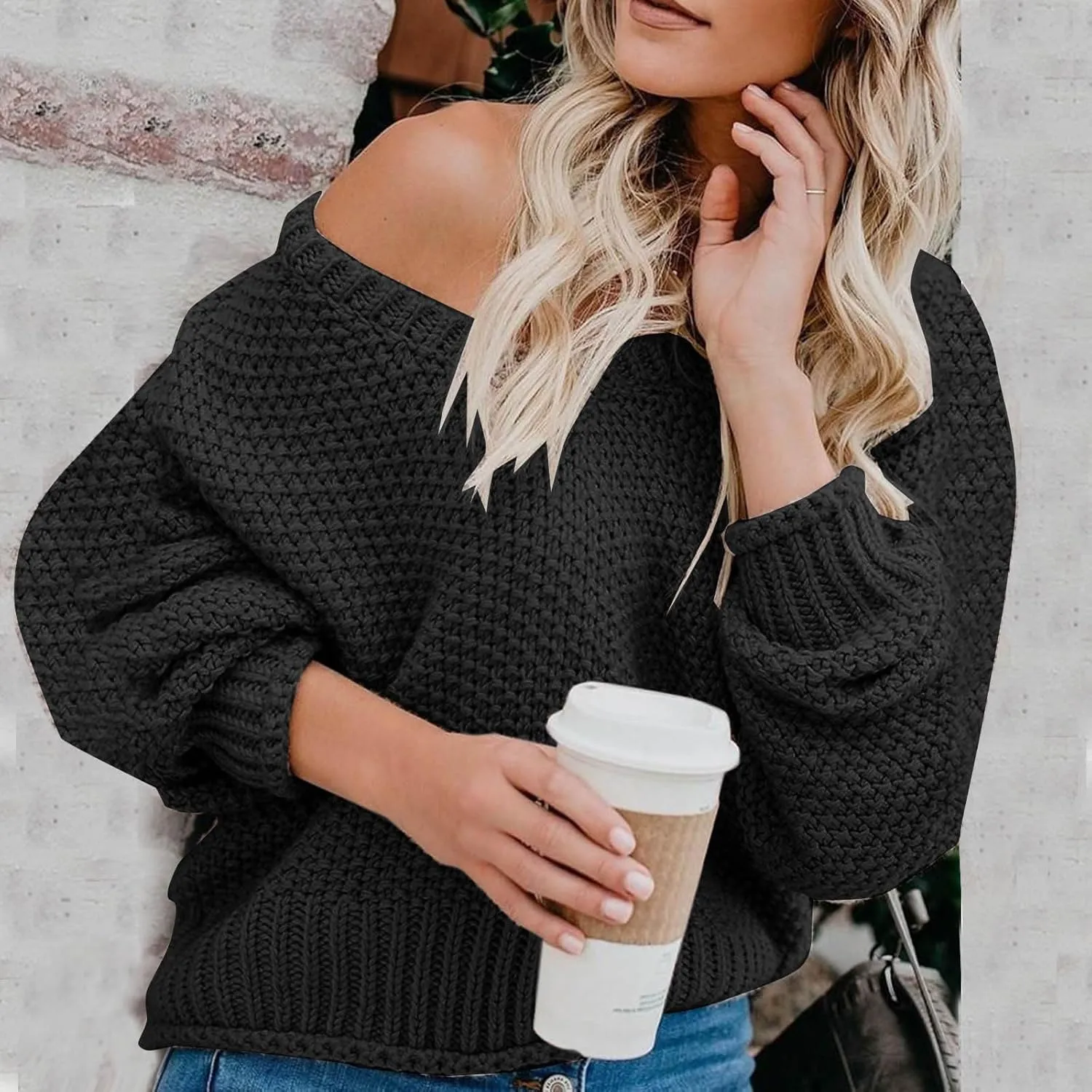 Women's Oversized V Neck Long Sleeve Knit Sweater Casual Fall Cropped Sweaters Pullover Top 2024 Trendy Outfits
