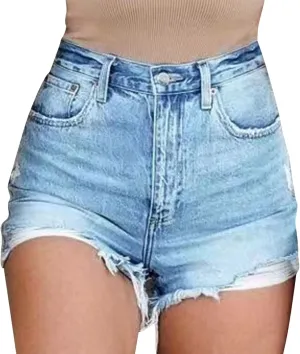 Womens Ripped Denim Shorts Casual Summer Stretch High Waisted Ladies Distressed Frayed Raw Hem Baggy Jean Shorts