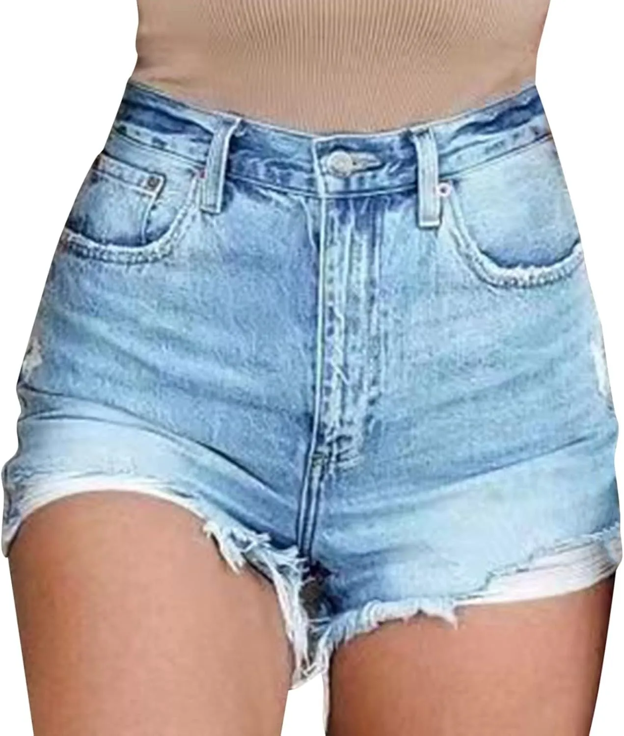 Womens Ripped Denim Shorts Casual Summer Stretch High Waisted Ladies Distressed Frayed Raw Hem Baggy Jean Shorts