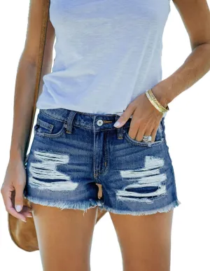Women's Ripped Denim Shorts Mid Rise Summer Hot Raw Hem Casual Jean Shorts