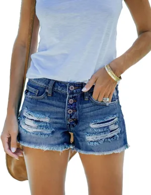 Women's Ripped Denim Shorts Mid Rise Summer Hot Raw Hem Casual Jean Shorts