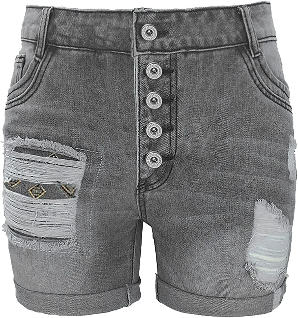 Women's Ripped Denim Shorts with Pockets,High-Waisted Stretch Fit,Distressed Hem Casual Summer Style