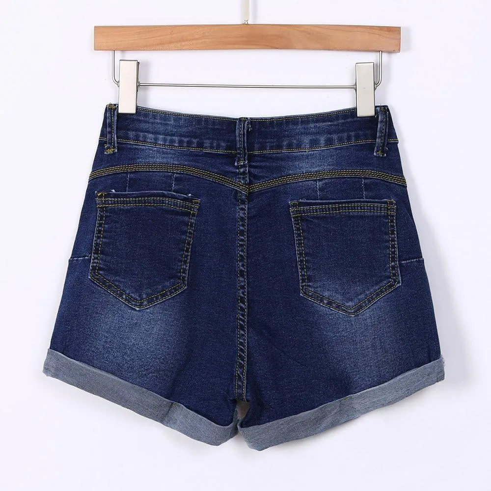 Women's Ripped Denim Shorts with Pockets,High-Waisted Stretch Fit,Distressed Hem Casual Summer Style