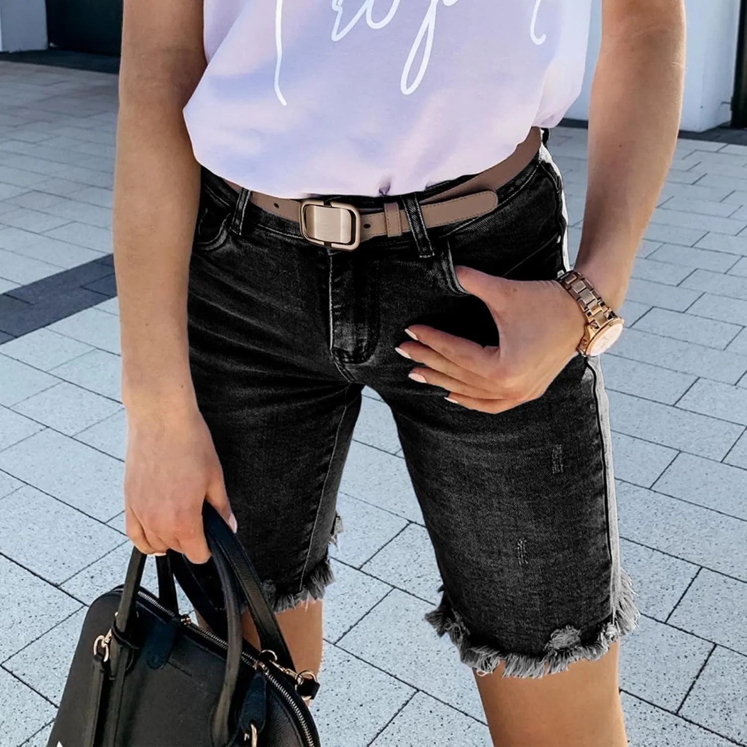 Women's Ripped Jean Shorts High Waisted Stretchy Denim Comfort Fit Summer 2025 Casual Distressed Jeans Shorts