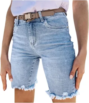 Women's Ripped Jean Shorts High Waisted Stretchy Denim Comfort Fit Summer 2025 Casual Distressed Jeans Shorts