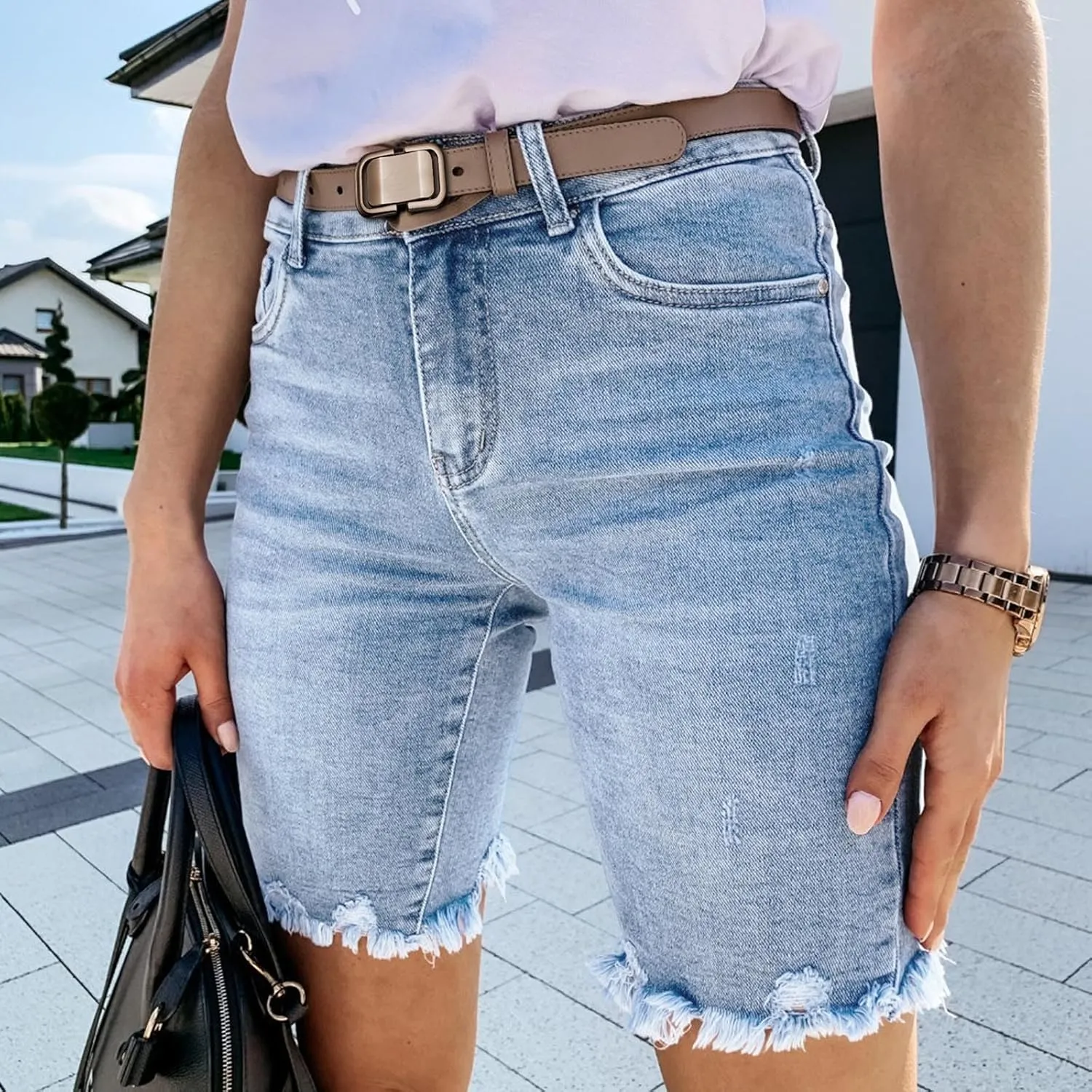 Women's Ripped Jean Shorts High Waisted Stretchy Denim Comfort Fit Summer 2025 Casual Distressed Jeans Shorts