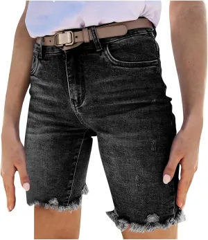 Women's Ripped Jean Shorts High Waisted Stretchy Denim Comfort Fit Summer 2025 Casual Distressed Jeans Shorts