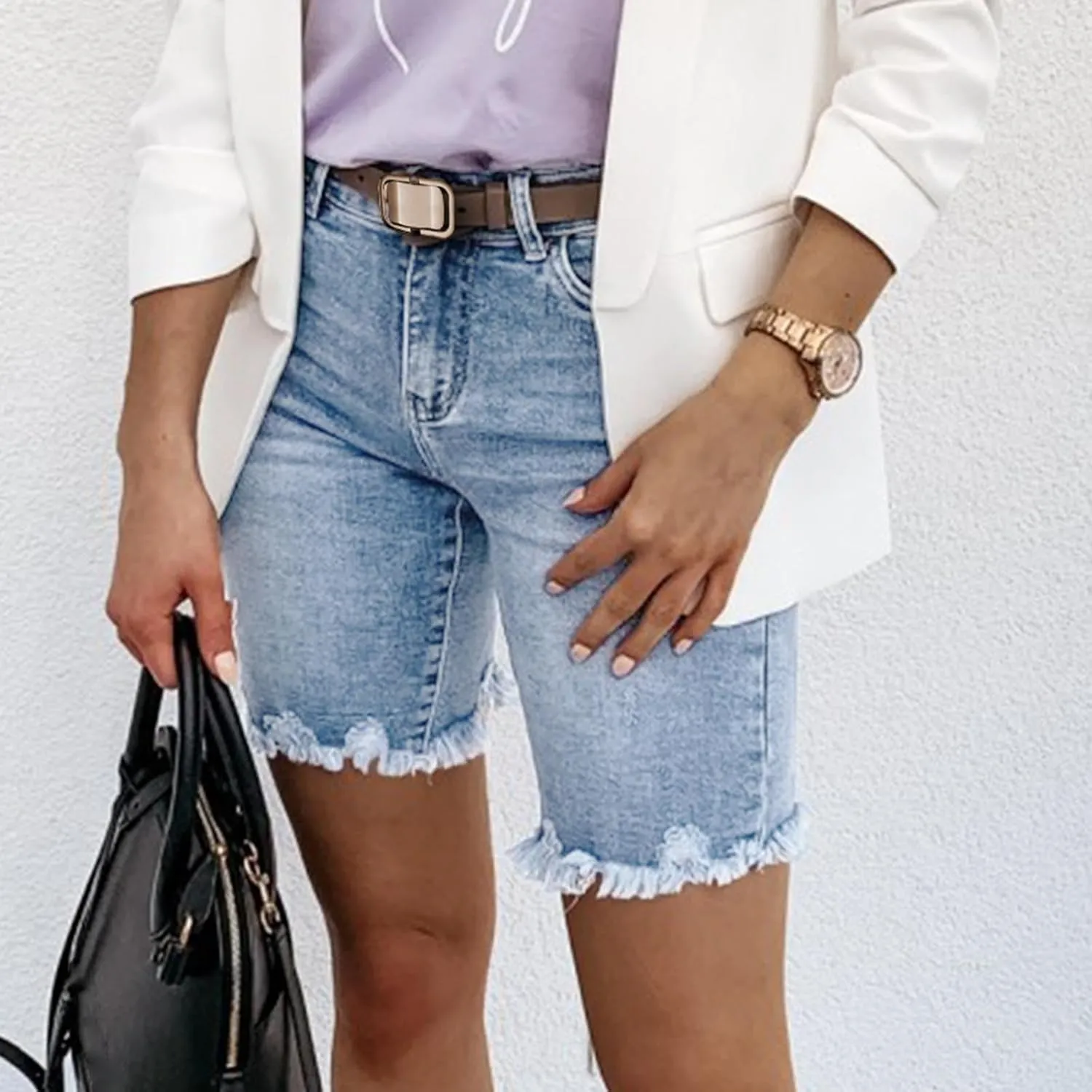 Women's Ripped Jean Shorts High Waisted Stretchy Denim Comfort Fit Summer 2025 Casual Distressed Jeans Shorts