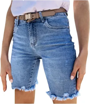 Women's Ripped Jean Shorts High Waisted Stretchy Denim Comfort Fit Summer 2025 Casual Distressed Jeans Shorts