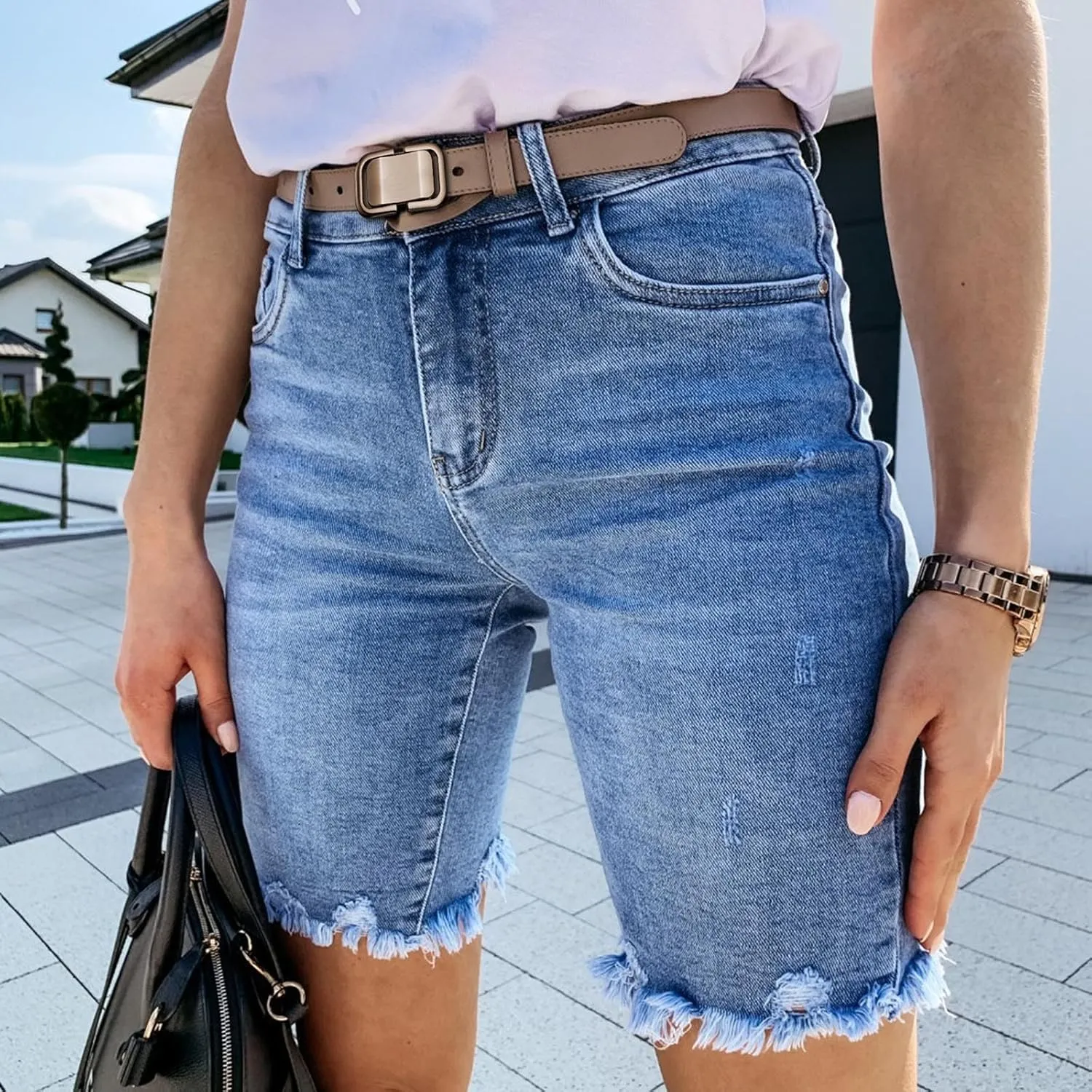 Women's Ripped Jean Shorts High Waisted Stretchy Denim Comfort Fit Summer 2025 Casual Distressed Jeans Shorts
