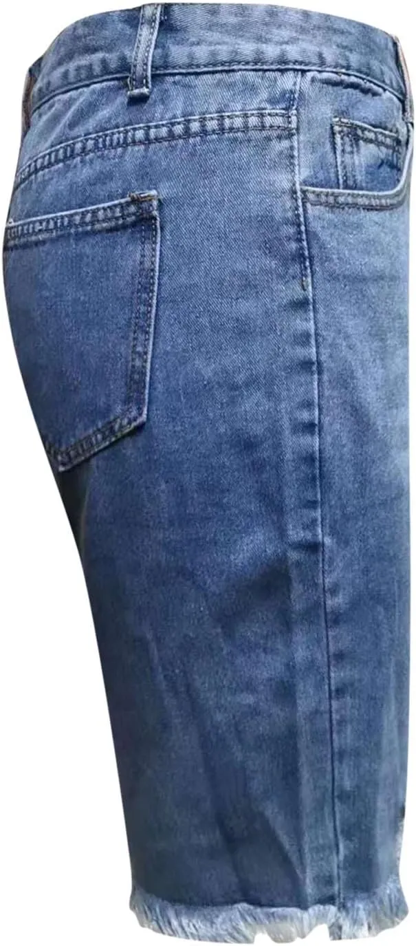 Women's Ripped Jean Shorts High Waisted Stretchy Denim Comfort Fit Summer 2025 Casual Distressed Jeans Shorts