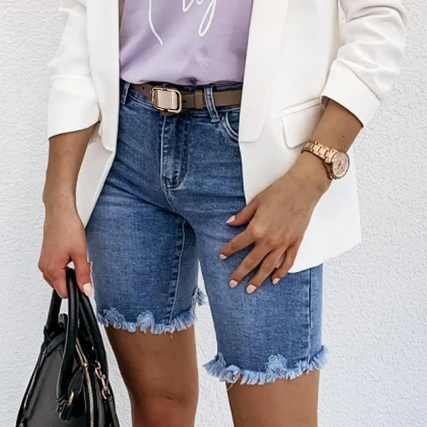 Women's Ripped Jean Shorts High Waisted Stretchy Denim Comfort Fit Summer 2025 Casual Distressed Jeans Shorts