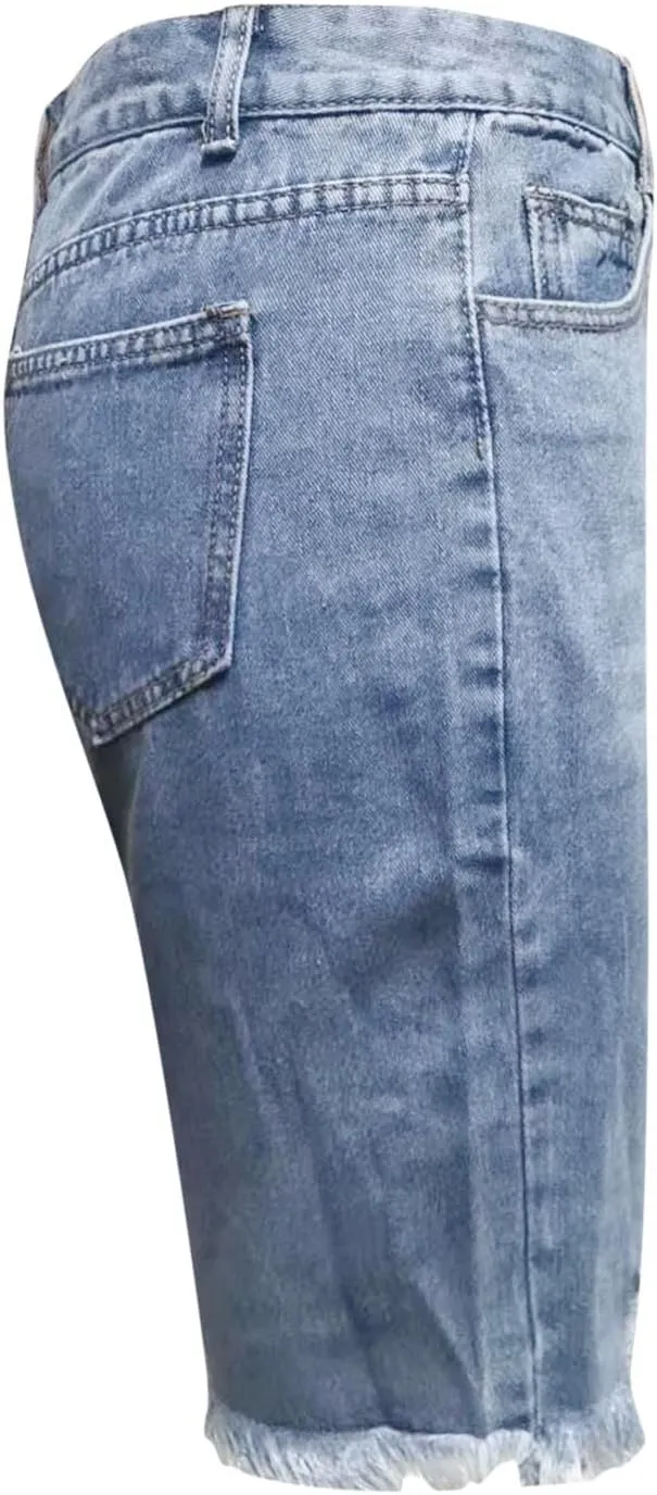 Women's Ripped Jean Shorts High Waisted Stretchy Denim Comfort Fit Summer 2025 Casual Distressed Jeans Shorts