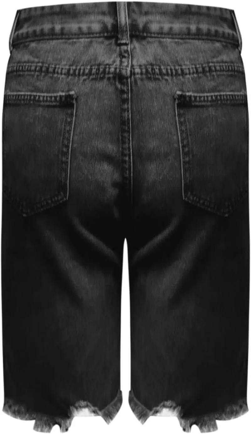 Women's Ripped Jean Shorts High Waisted Stretchy Denim Comfort Fit Summer 2025 Casual Distressed Jeans Shorts
