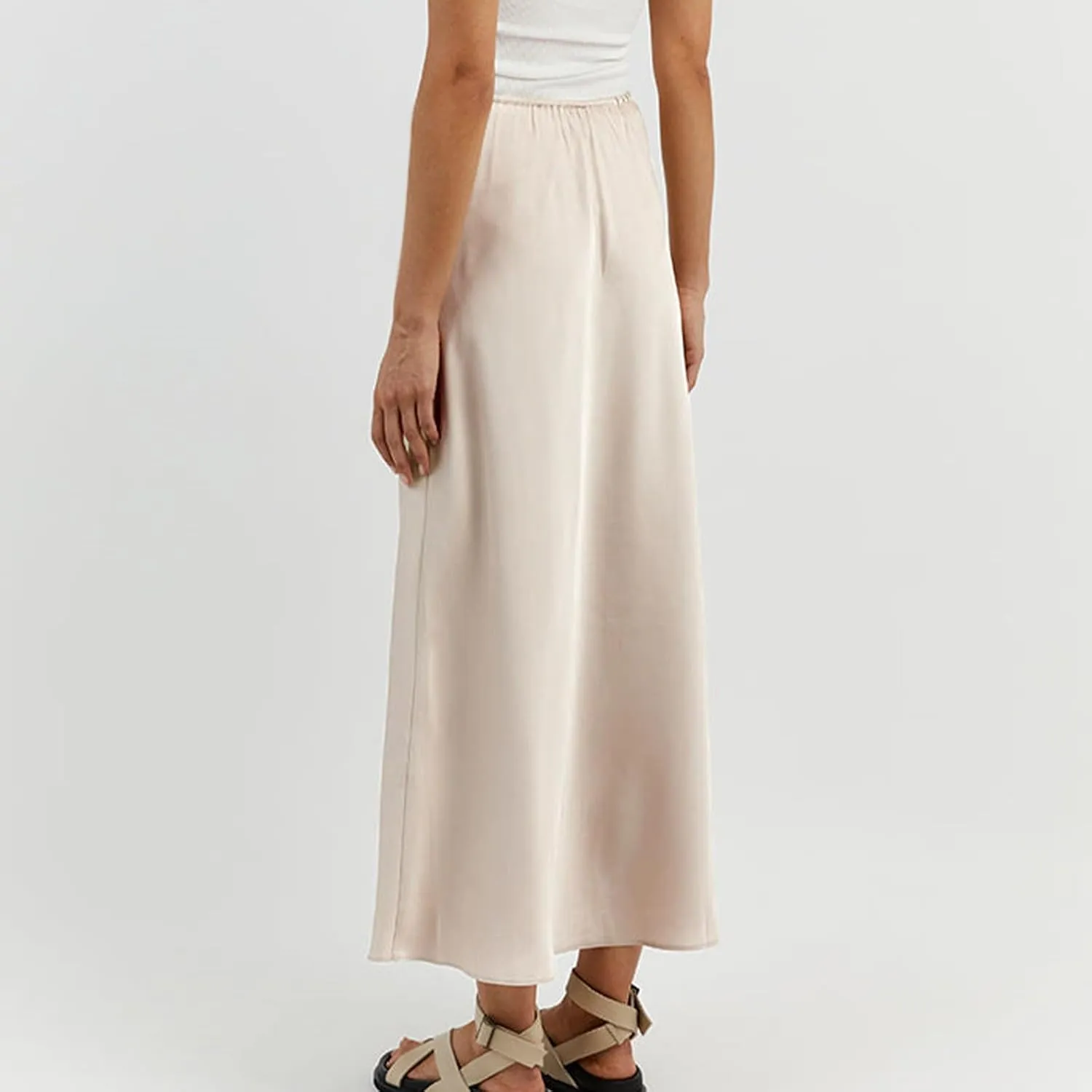 Women's Satin Maxi Skirts Drawstring High Waist Silk Flowy Casual A-Line Long Skirt Cocktail Party Weekend Midi Skirts