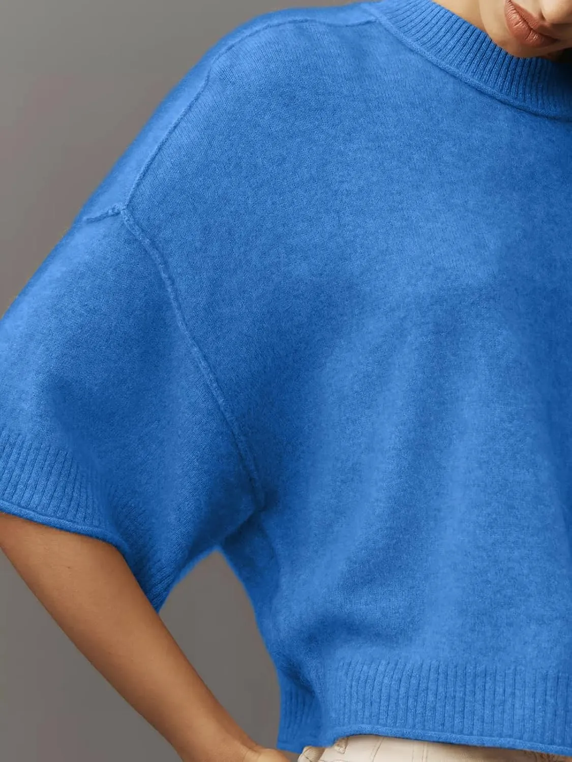 Women's Short Sleeve Cropped Sweaters 2025 Summer Oversized Loose Fit Drop Shoulder Casual Sweater Tops