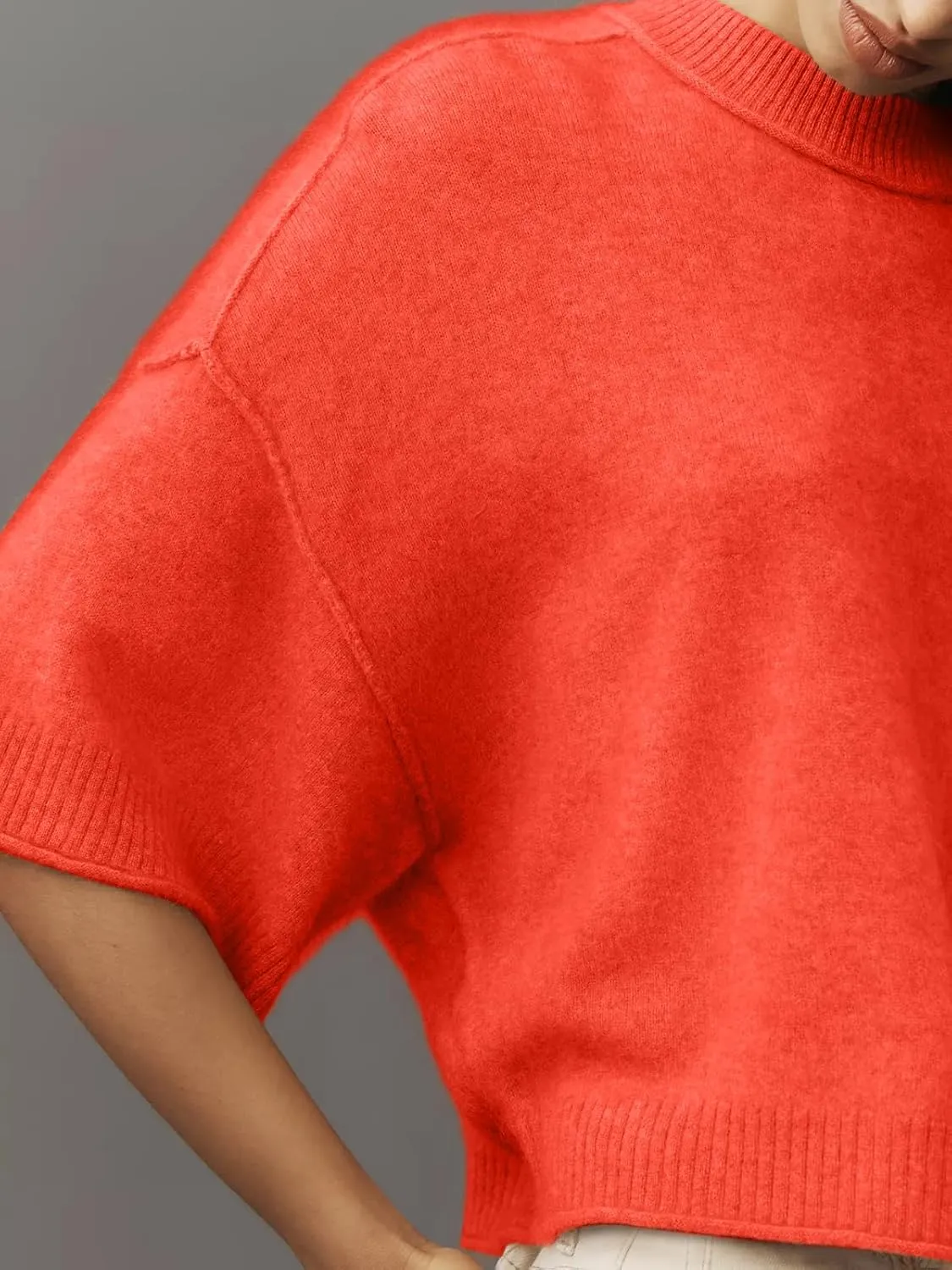 Women's Short Sleeve Cropped Sweaters 2025 Summer Oversized Loose Fit Drop Shoulder Casual Sweater Tops