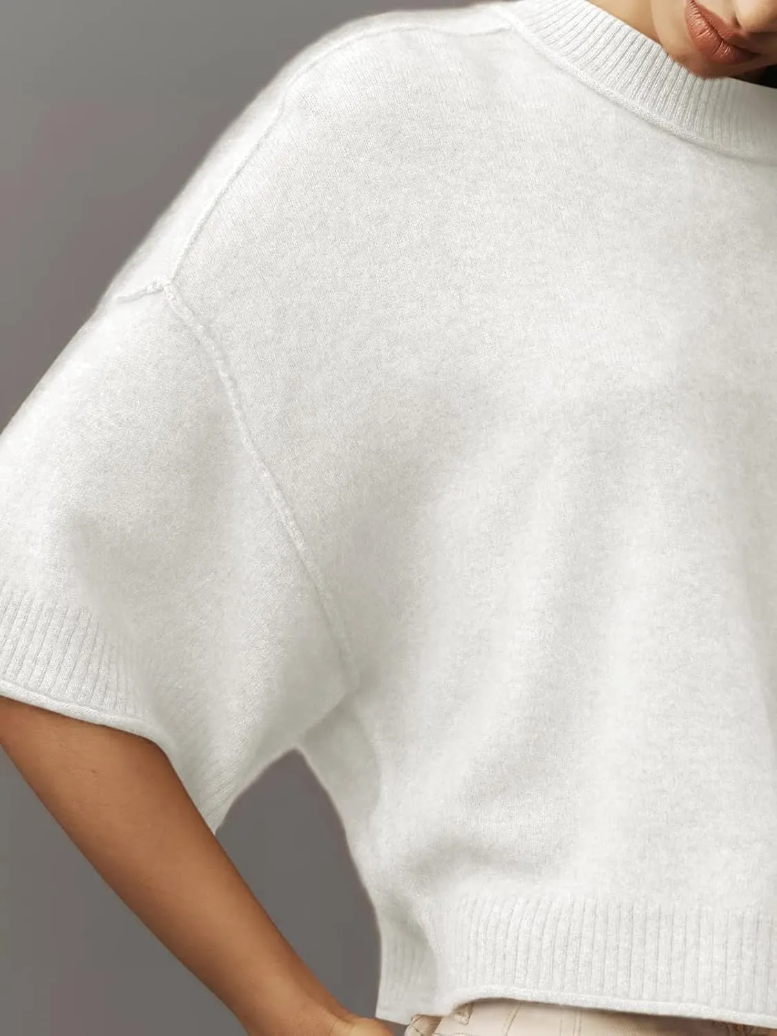 Women's Short Sleeve Cropped Sweaters 2025 Summer Oversized Loose Fit Drop Shoulder Casual Sweater Tops