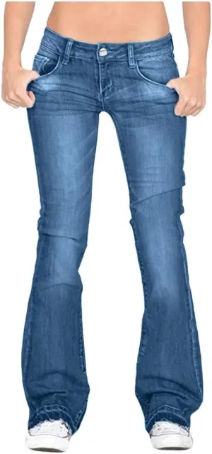Womens Skinny Bell Bottom Jeans Ripped High Waisted Classic Totally Shaping Slim Fit Fitted Denim Pants
