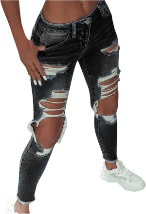 Womens Skinny Jeans Stretchy Mid Rise Jean Pants Curvy Cowboy Pants Vintage Club Outfits with Pockets