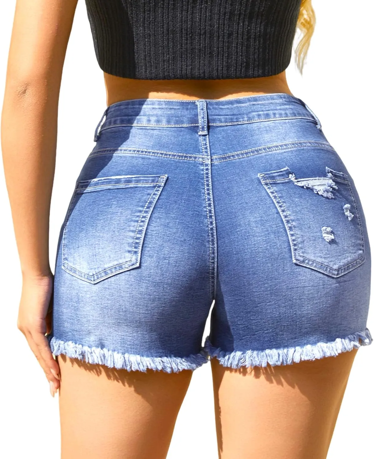 Women's Stretchy High Waisted Jean Shorts Ripped Denim Shorts