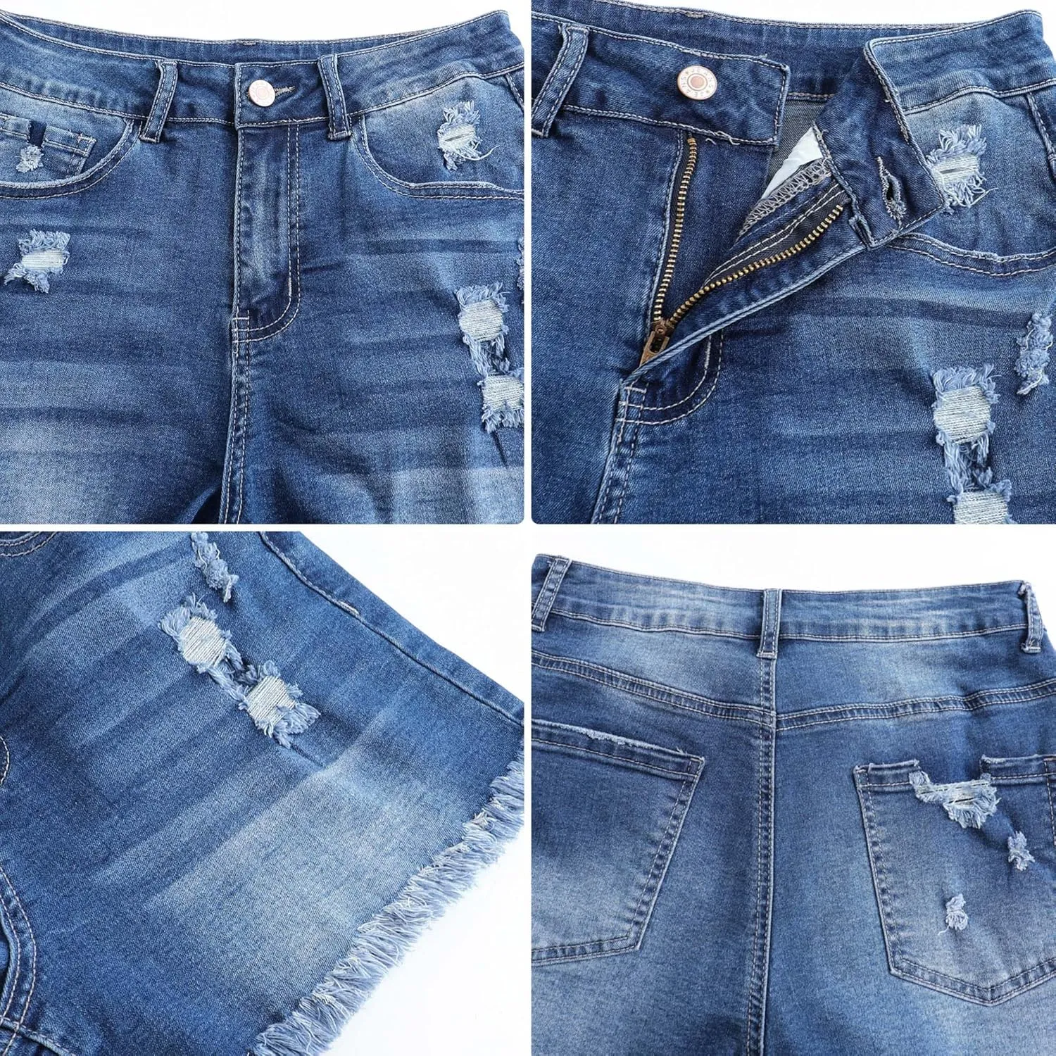 Women's Stretchy High Waisted Jean Shorts Ripped Denim Shorts