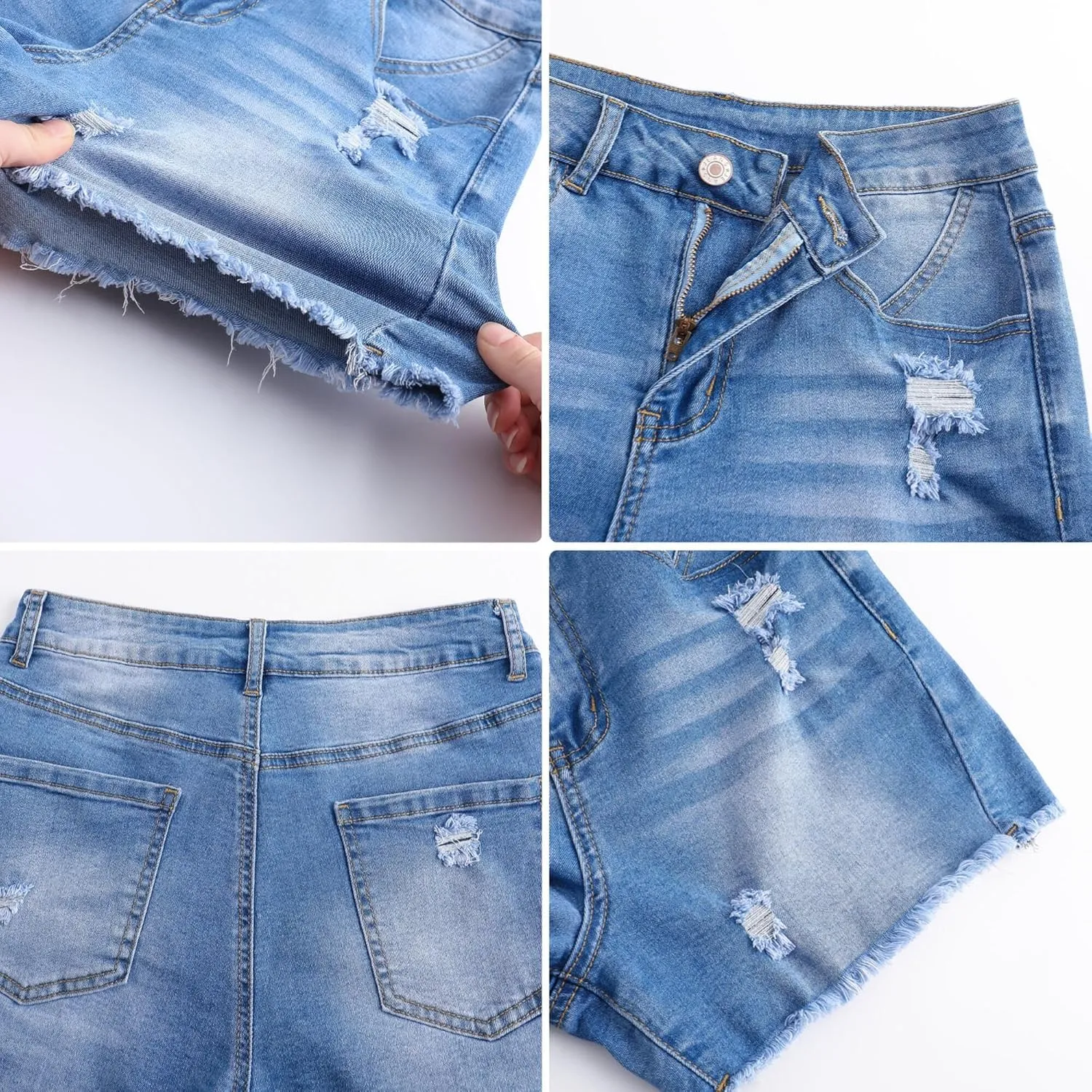 Women's Stretchy High Waisted Jean Shorts Ripped Denim Shorts